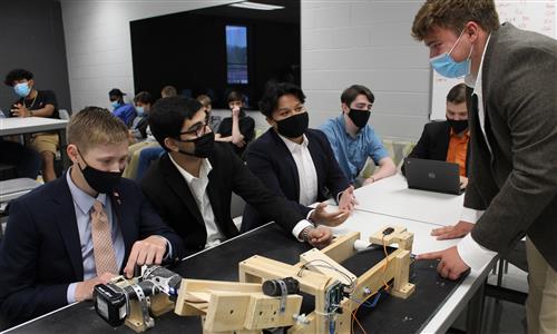 Students work in a mechatronics class